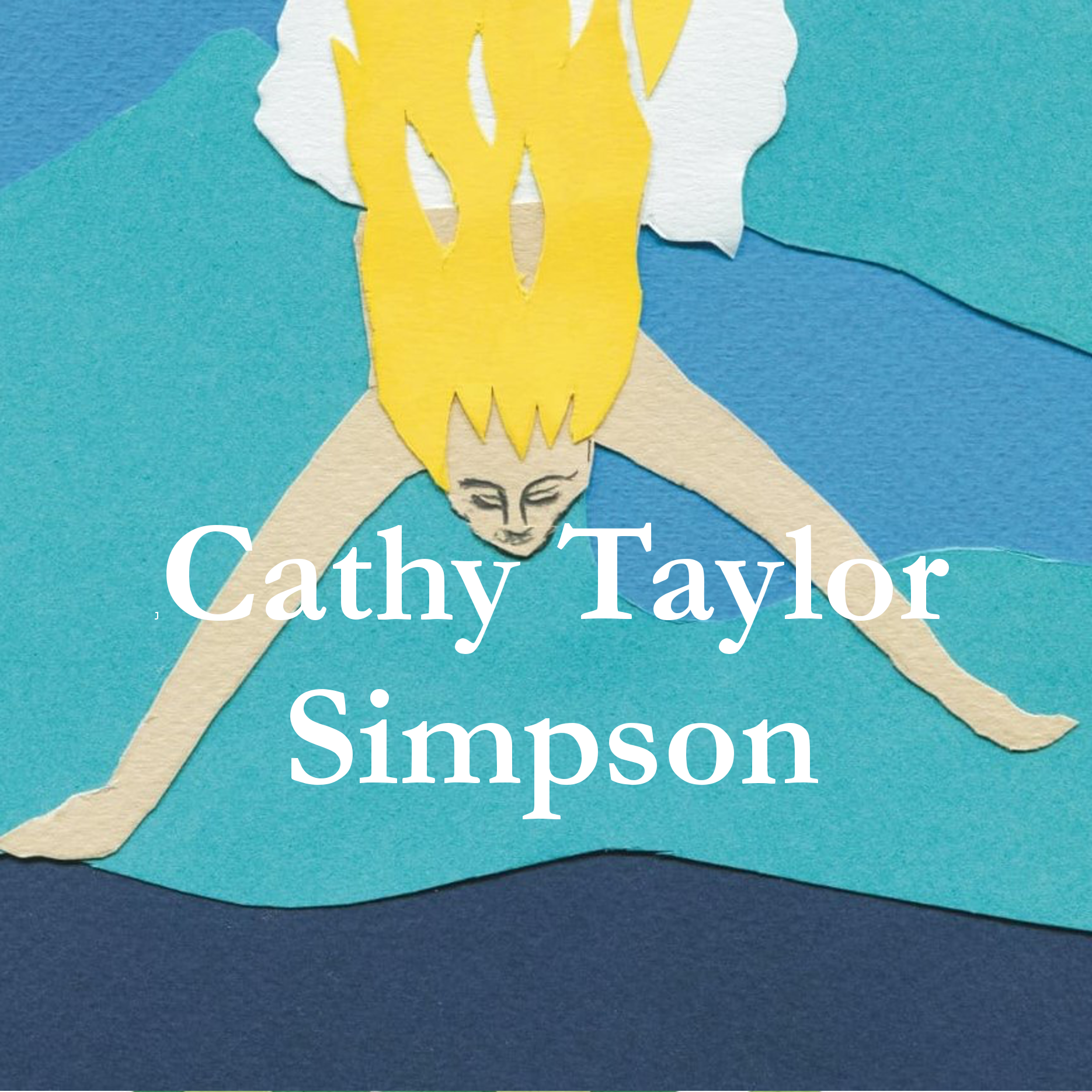 detail of an illustration with a mermaid diving into a blue sea, with the author's name - Cathy Taylor Simpson - written over the top