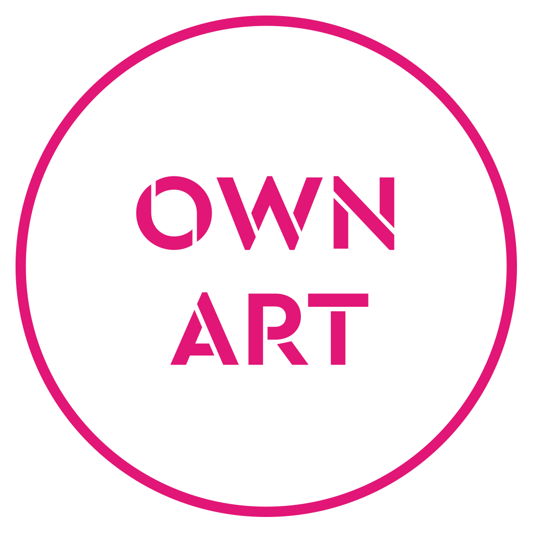 Pink text saying Own Art in a circle